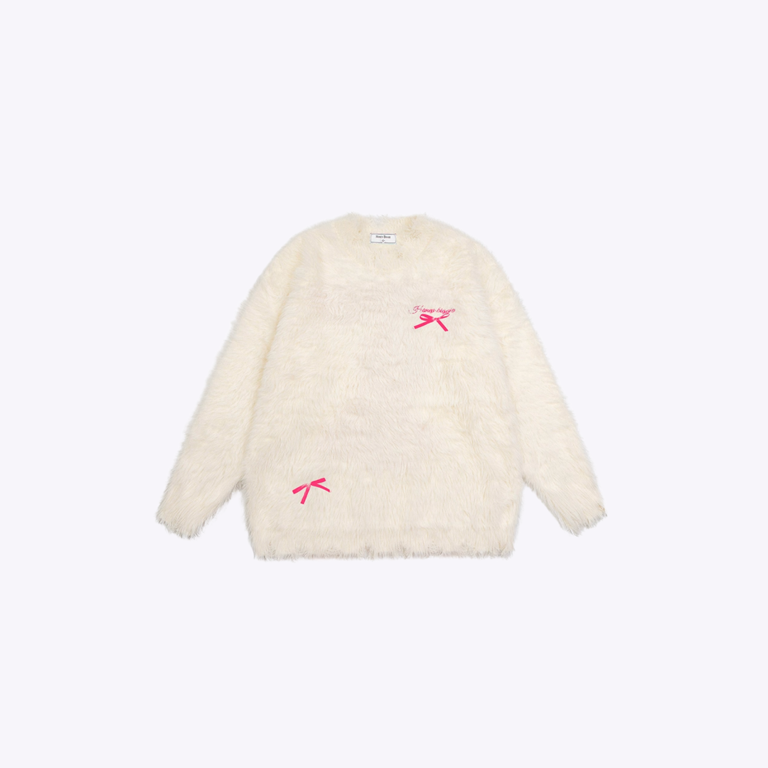 Image of Fuzzy Bow Knit Sweater